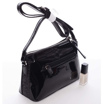 Luxusní dámská lakovaná crossbody kabelka s glitterem černá - David Jones Petrina