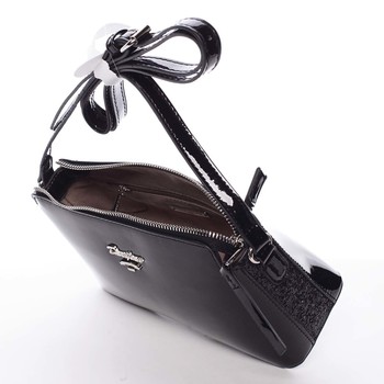 Luxusní dámská lakovaná crossbody kabelka s glitterem černá - David Jones Petrina