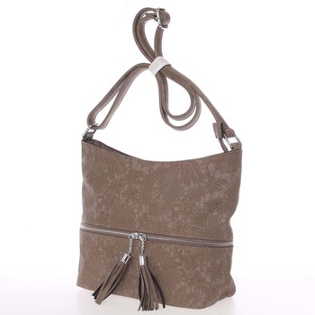 Luxusní střední dámská crossbody kabelka tmavá taupe - Silvia Rosa Teny