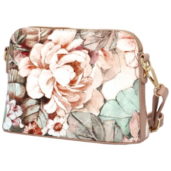 Dámská kožená crossbody kabelka béžová/květy - Delami Jedida