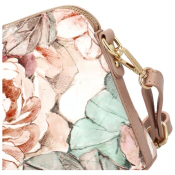 Dámská kožená crossbody kabelka béžová/květy - Delami Jedida