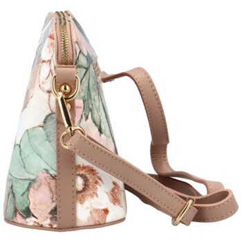 Dámská kožená crossbody kabelka béžová/květy - Delami Jedida