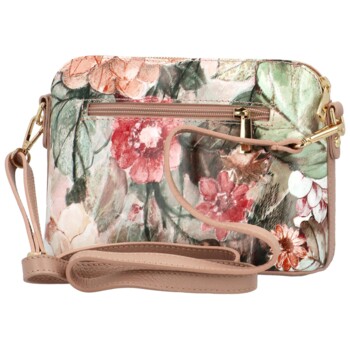 Dámská kožená crossbody kabelka béžová/květy - Delami Jedida