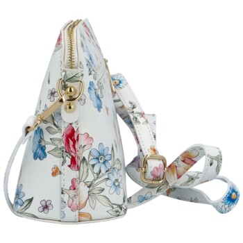 Dámská kožená crossbody kabelka bílá/květy - Delami Jedida