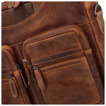 Velká pánská kožená taška na notebook camel - Greenwood Experes