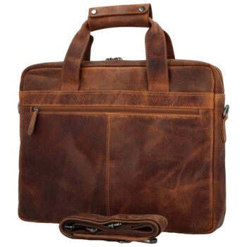 Velká pánská kožená taška na notebook camel - Greenwood Experes