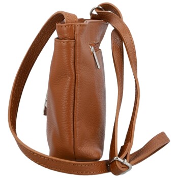 Dámská kožená crossbody kabelka koňaková - Delami Vera Pelle Finni