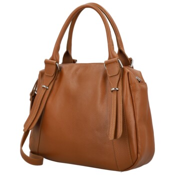 Dámská kožená kabelka na rameno koňaková - Delami Vera Pelle Tirza
