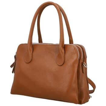 Dámská kožená kabelka na rameno koňaková - Delami Vera Pelle Tyra