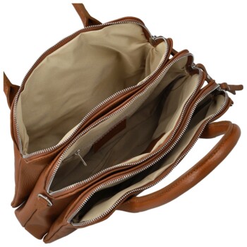 Dámská kožená kabelka na rameno koňaková - Delami Vera Pelle Tyra