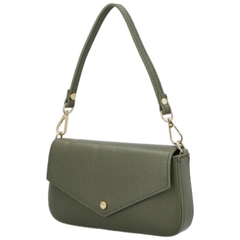 Dámská kožená kabelka na rameno tmavě zelená - Delami Vera Pelle Aksely