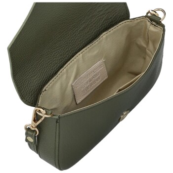 Dámská kožená kabelka na rameno tmavě zelená - Delami Vera Pelle Aksely