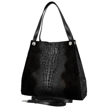 Dámská kožená kabelka na rameno černá - Delami Vera Pelle Jasmin