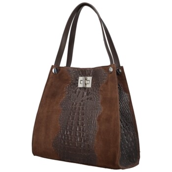 Dámská kožená kabelka na rameno tmavě hnědá - Delami Vera Pelle Jasmin