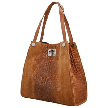 Dámská kožená kabelka na rameno koňaková - Delami Vera Pelle Jasmin