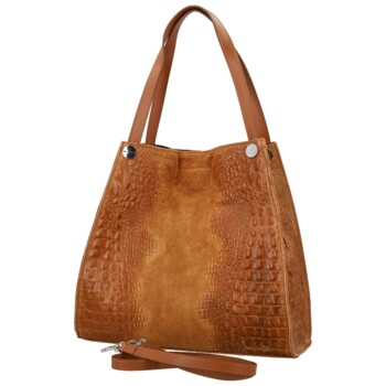 Dámská kožená kabelka na rameno koňaková - Delami Vera Pelle Jasmin