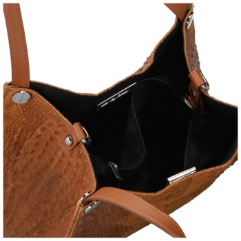 Dámská kožená kabelka na rameno koňaková - Delami Vera Pelle Jasmin