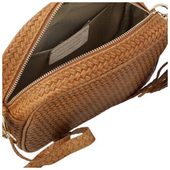 Dámská kožená crossbody kabelka koňaková - Delami Vera Pelle Teresia