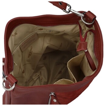 Dámská kožená kabelka do ruky tmavě červená - Delami Vera Pelle Aneli