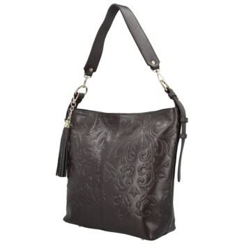 Dámská kožená kabelka do ruky tmavě hnědá - Delami Vera Pelle Moshe