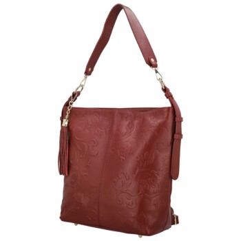 Dámská kožená kabelka do ruky tmavě červená - Delami Vera Pelle Moshe