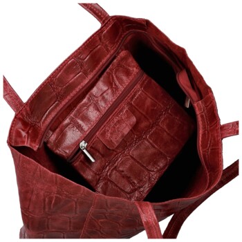 Dámská kožená kabelka na rameno tmavě červená - Delami Vera Pelle Rista