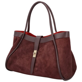 Dámská kožená kabelka na rameno tmavě vínová - Delami Vera Pelle Haylee