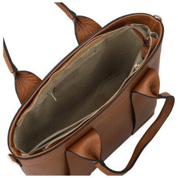 Dámská kožená kabelka na rameno koňaková - Delami Vera Pelle Nadiya