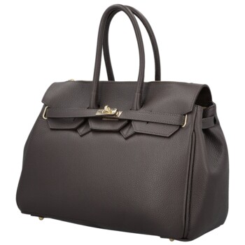 Dámská kožená kabelka na rameno tmavě hnědá - Delami Vera Pelle Klarista