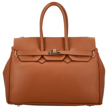 Dámská kožená kabelka na rameno koňaková - Delami Vera Pelle Klarista