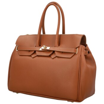 Dámská kožená kabelka na rameno koňaková - Delami Vera Pelle Klarista