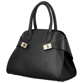 Dámská kožená kabelka do ruky černá - Delami Vera Pelle Seia