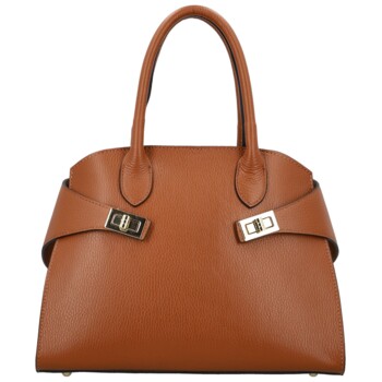 Dámská kožená kabelka do ruky koňaková - Delami Vera Pelle Seia