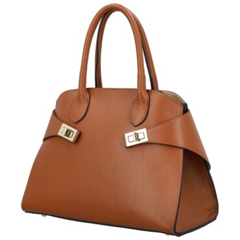 Dámská kožená kabelka do ruky koňaková - Delami Vera Pelle Seia