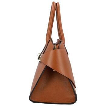 Dámská kožená kabelka do ruky koňaková - Delami Vera Pelle Seia