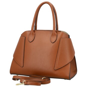 Dámská kožená kabelka do ruky koňaková - Delami Vera Pelle Seia