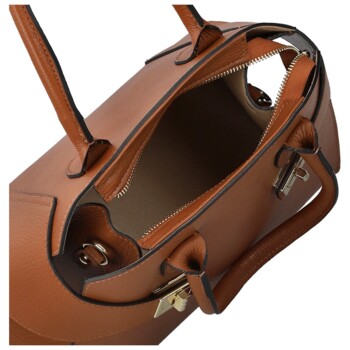 Dámská kožená kabelka do ruky koňaková - Delami Vera Pelle Seia