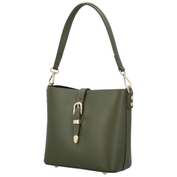 Dámská kožená kabelka na rameno tmavě zelená - Delami Vera Pelle Antoanet