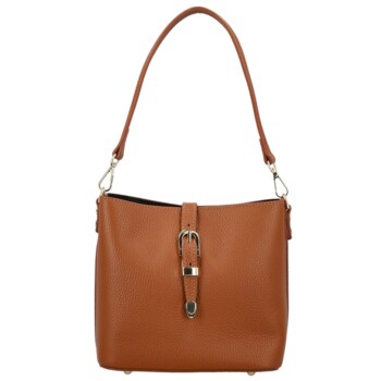 Dámská kožená kabelka na rameno koňaková - Delami Vera Pelle Antoanet