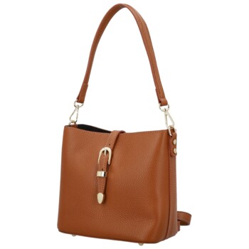 Dámská kožená kabelka na rameno koňaková - Delami Vera Pelle Antoanet
