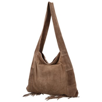 Dámská kožená kabelka přes rameno taupe - Delami Vera Pelle Katina