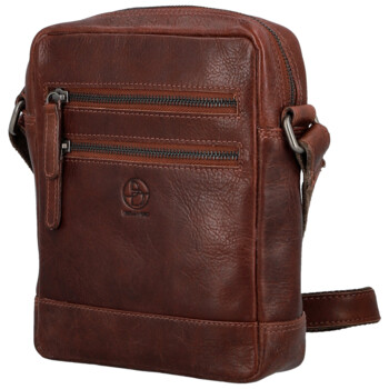 Pánská kožená crossbody taška tmavě hnědá - Bellugio Tiber