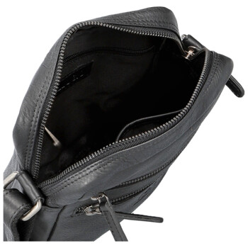 Pánská kožená crossbody taška černá - Bellugio Tiber