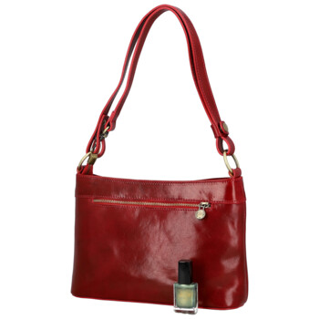 Dámská kožená kabelka na rameno červená - Delami Vera Pelle Kilveri