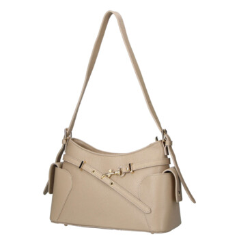 Dámská kožená kabelka přes rameno tmavě béžová - Delami Vera Pelle Slusch