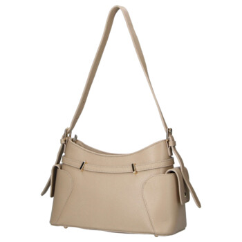 Dámská kožená kabelka přes rameno tmavě béžová - Delami Vera Pelle Slusch