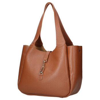 Dámská kožená kabelka přes rameno koňaková - Delami Vera Pelle Valentina