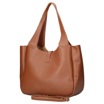 Dámská kožená kabelka přes rameno koňaková - Delami Vera Pelle Valentina