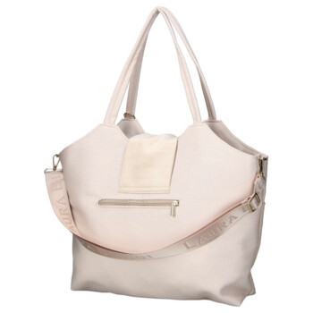 Dámská kožená kabelka přes rameno béžová - Laura Biaggi Sienna