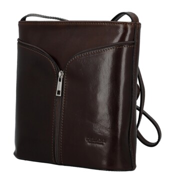 Dámská kožená crossbody kabelka tmavě hnědá - Delami Vera Pelle Nemia